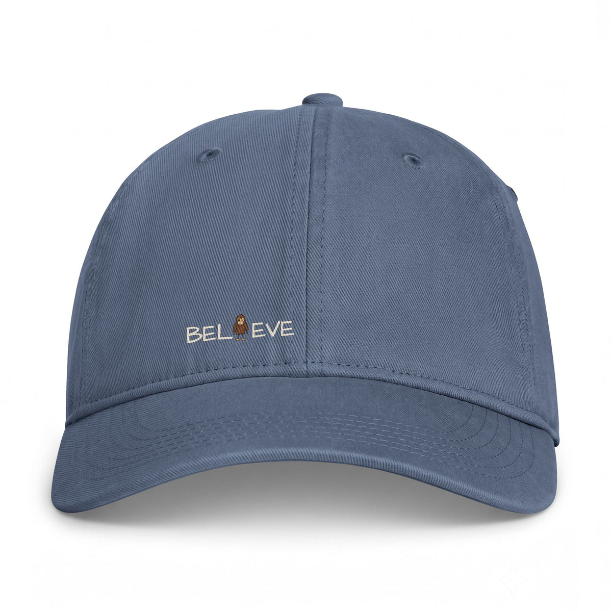 Stick Figure Bigfoot Believe Washed Dad Hat