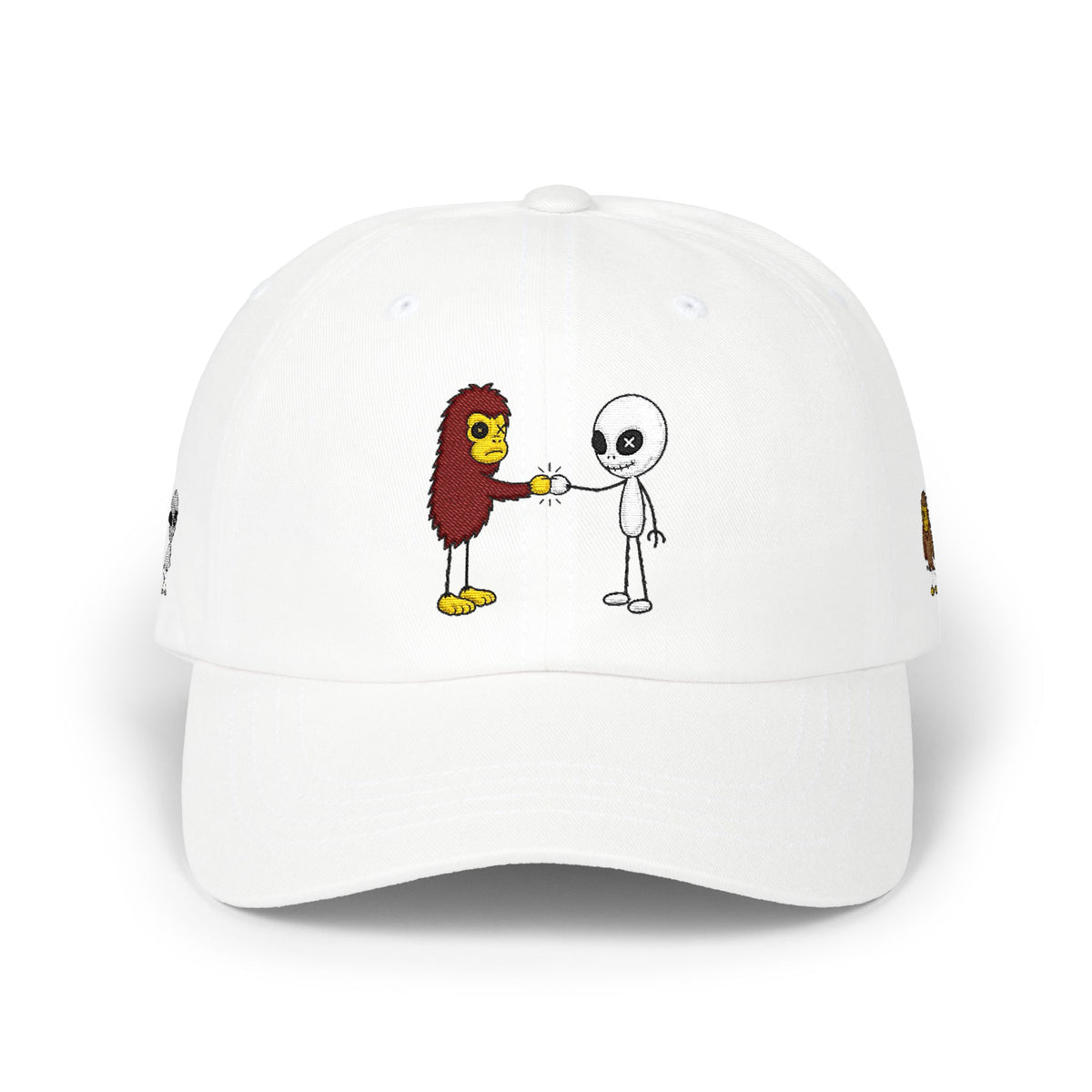 Stick Figure Cryptid Fist Bump Embroidered Cap