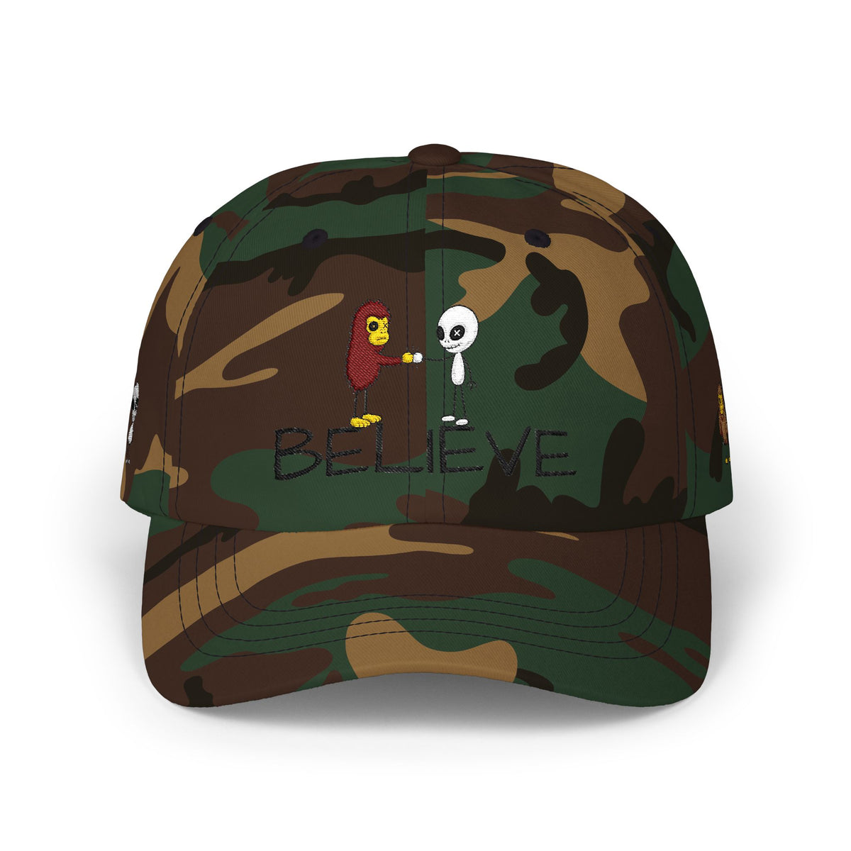 Stick Figure Alien Believe Embroidered Cap