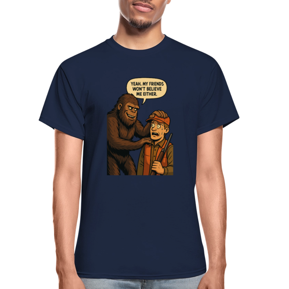 Bigfoot And His New Friend Men's T-Shirt - navy