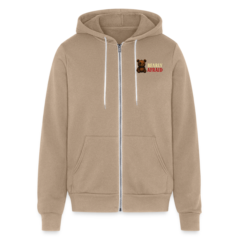 Bearly Afraid Bella Canvas Full Zip Hoodie - tan