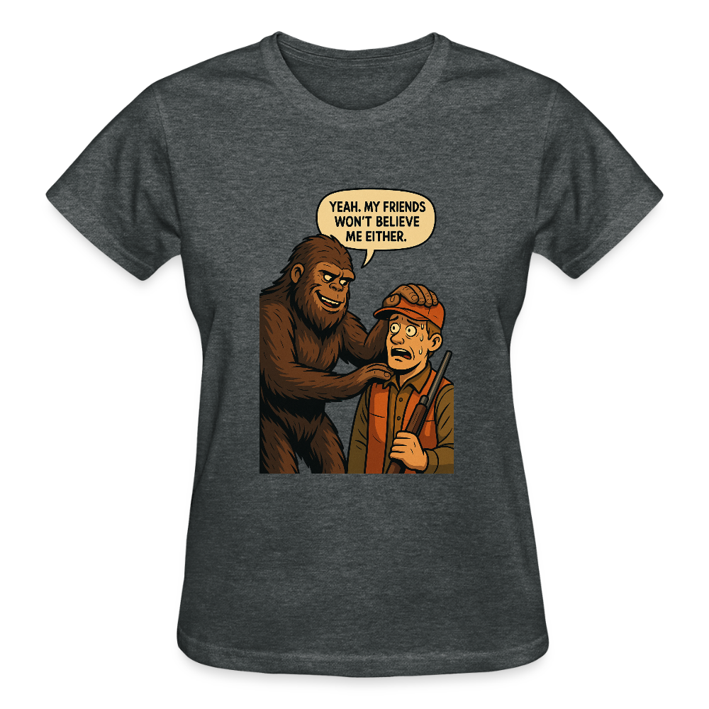 Bigfoot And His New Friend Ladies T-Shirt - deep heather