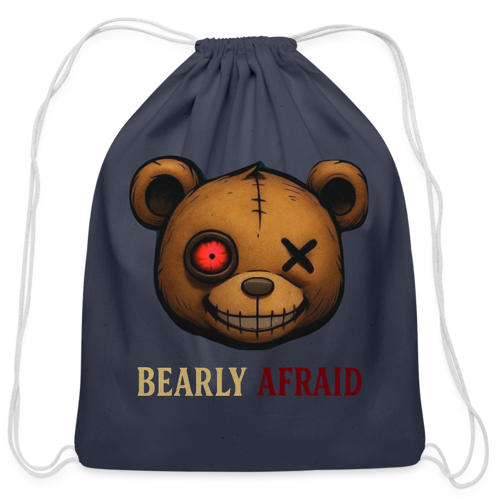 Bearly Afraid Cotton Drawstring Bag - navy