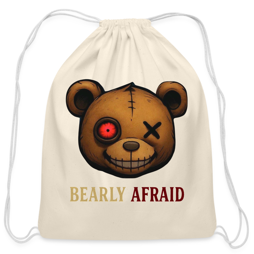 Bearly Afraid Cotton Drawstring Bag - natural