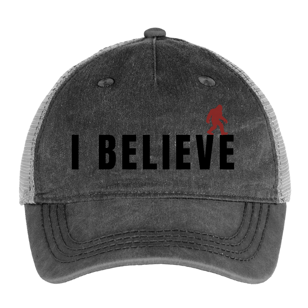 I Believe Pigment Dyed Trucker Hat B - washed black / silver