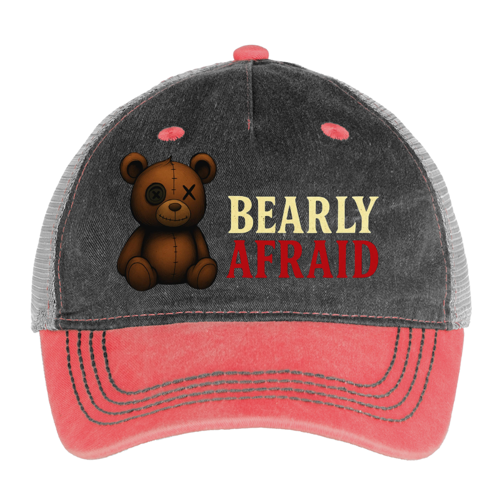 Bearly Afraid Pigment Dyed Trucker Hat - washed red / silver