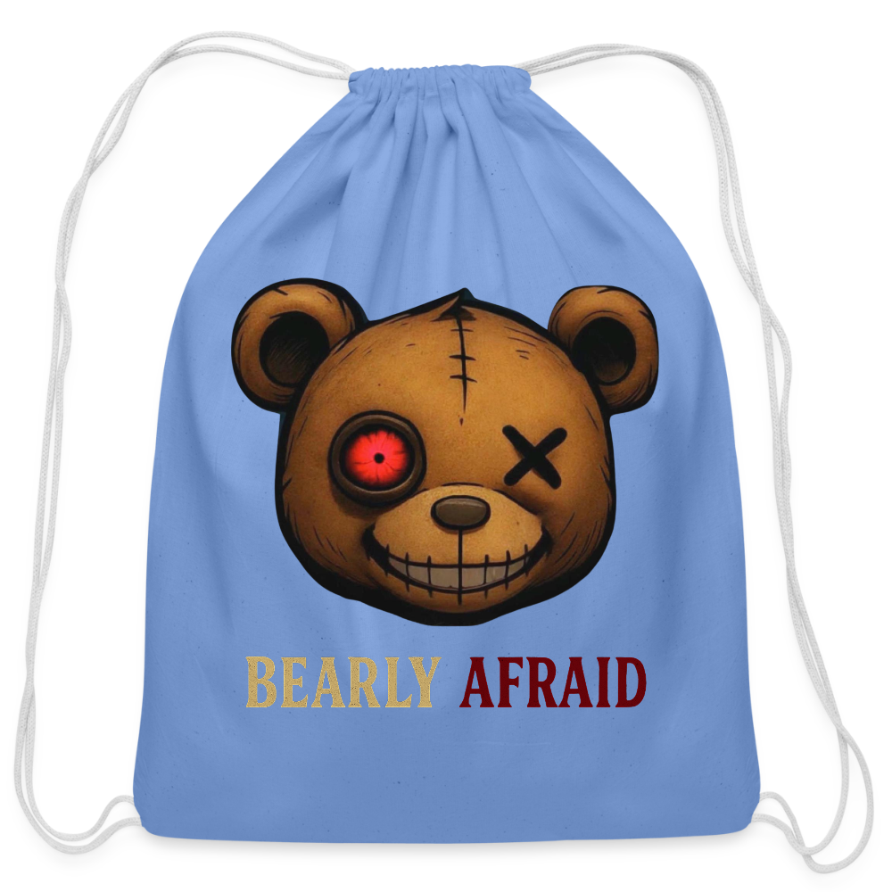 Bearly Afraid Cotton Drawstring Bag - carolina blue
