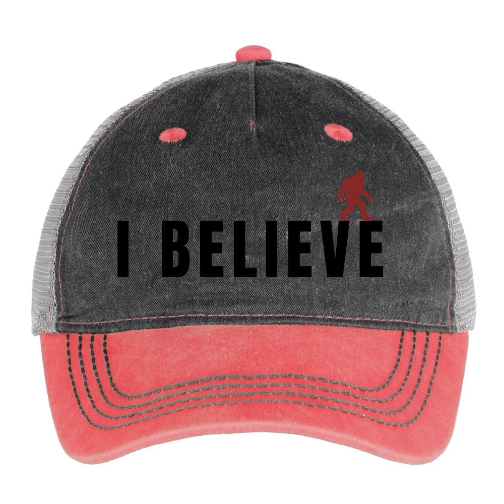 I Believe Pigment Dyed Trucker Hat B - washed red / silver