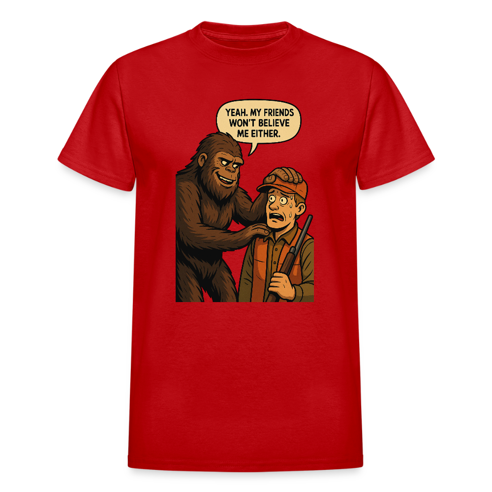 Bigfoot And His New Friend Men's T-Shirt - red