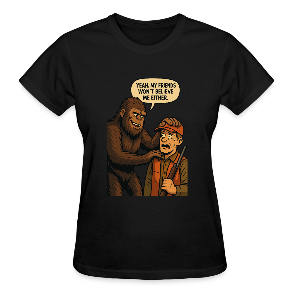 Bigfoot And His New Friend Ladies T-Shirt - black