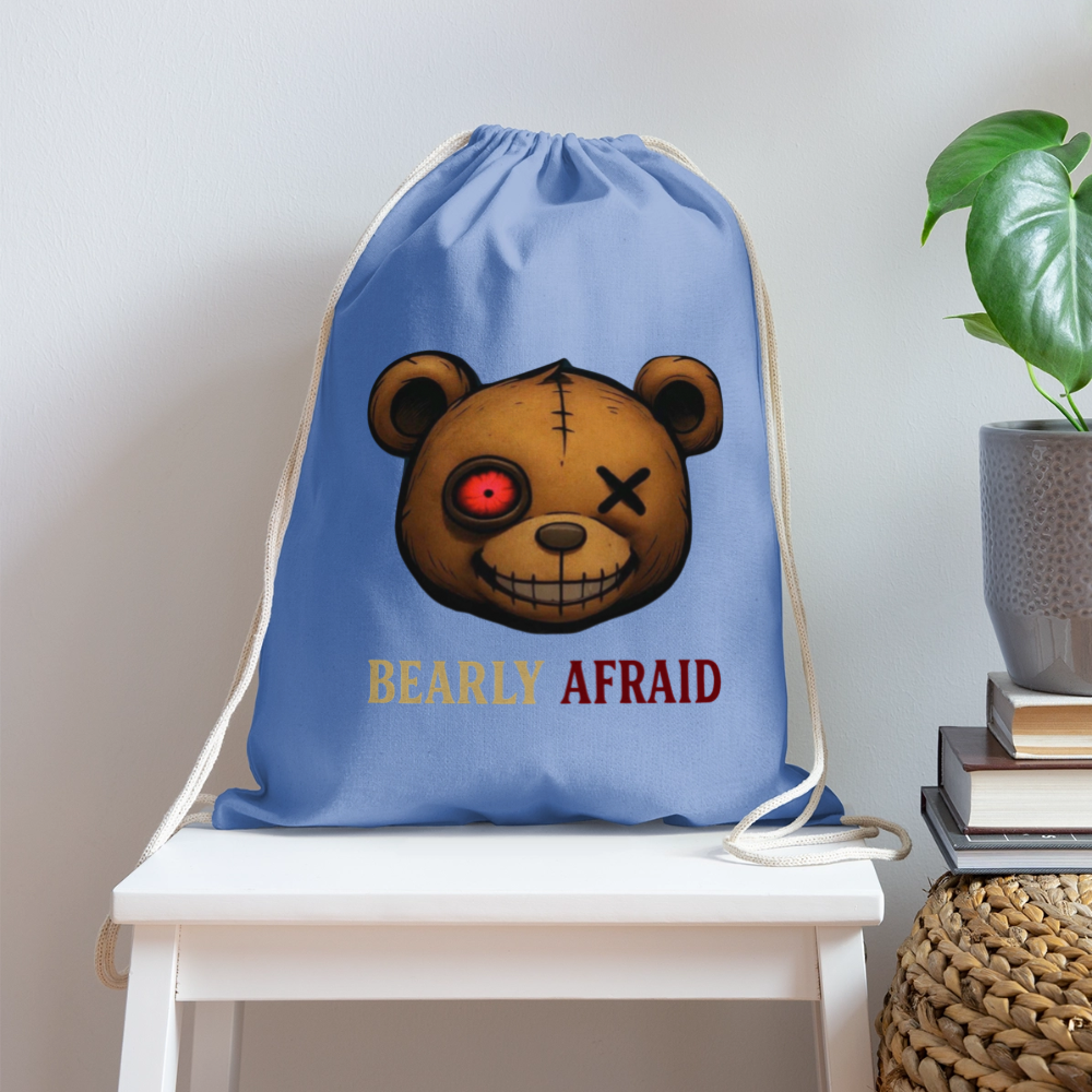 Bearly Afraid Cotton Drawstring Bag - carolina blue