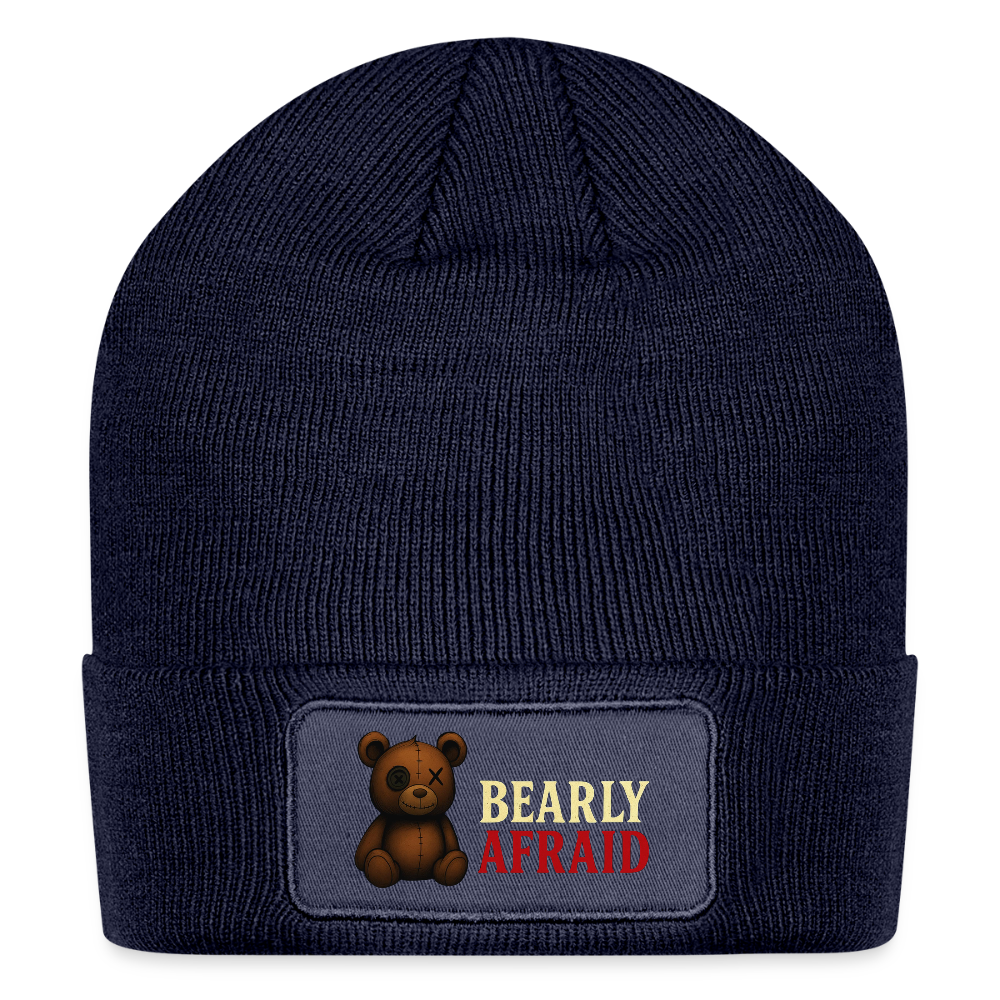 Bearly Afraid Patch Beanie - navy
