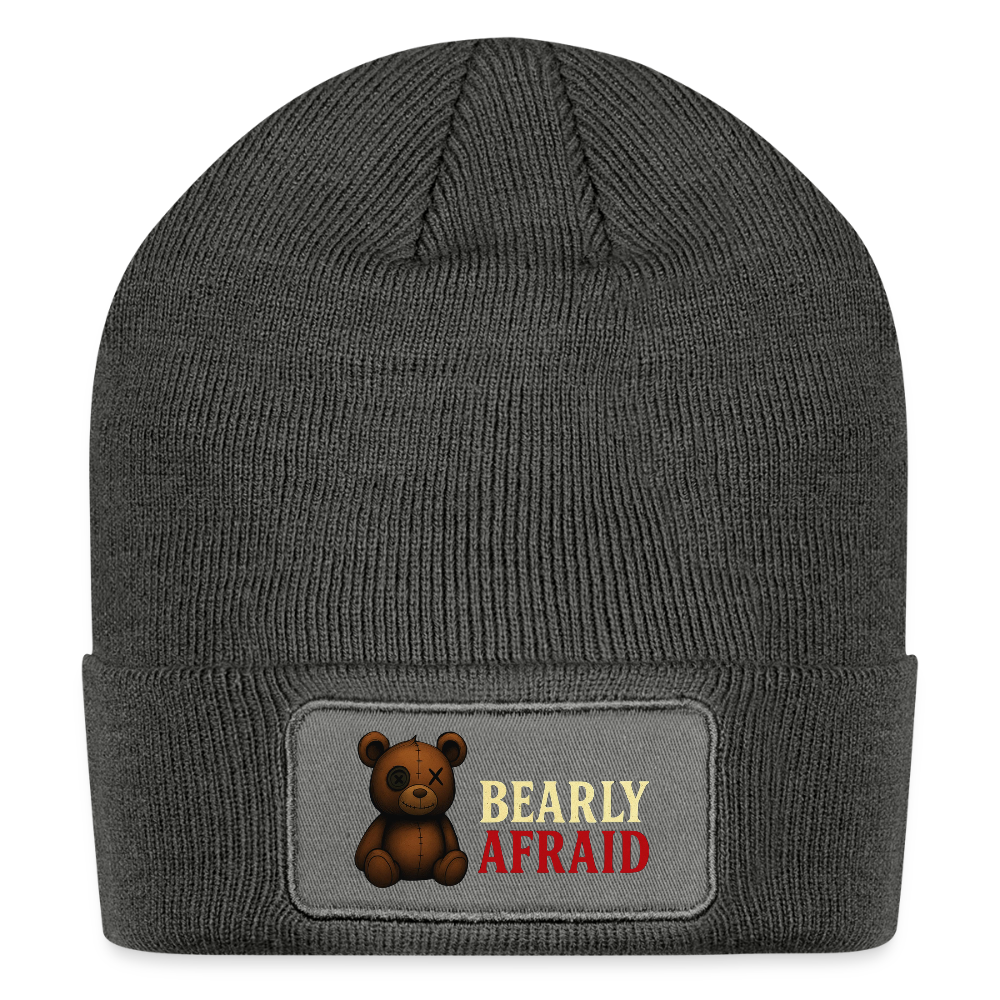 Bearly Afraid Patch Beanie - charcoal grey