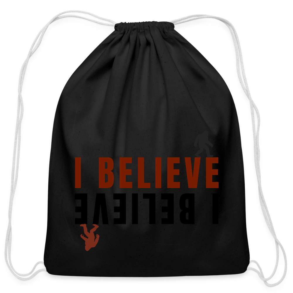 I Believe Cotton Drawstring Bag - black
