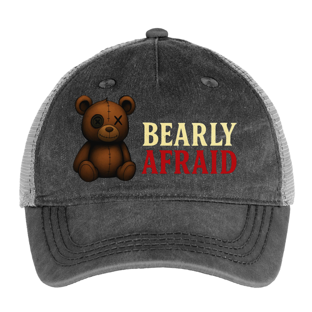 Bearly Afraid Pigment Dyed Trucker Hat - washed black / silver