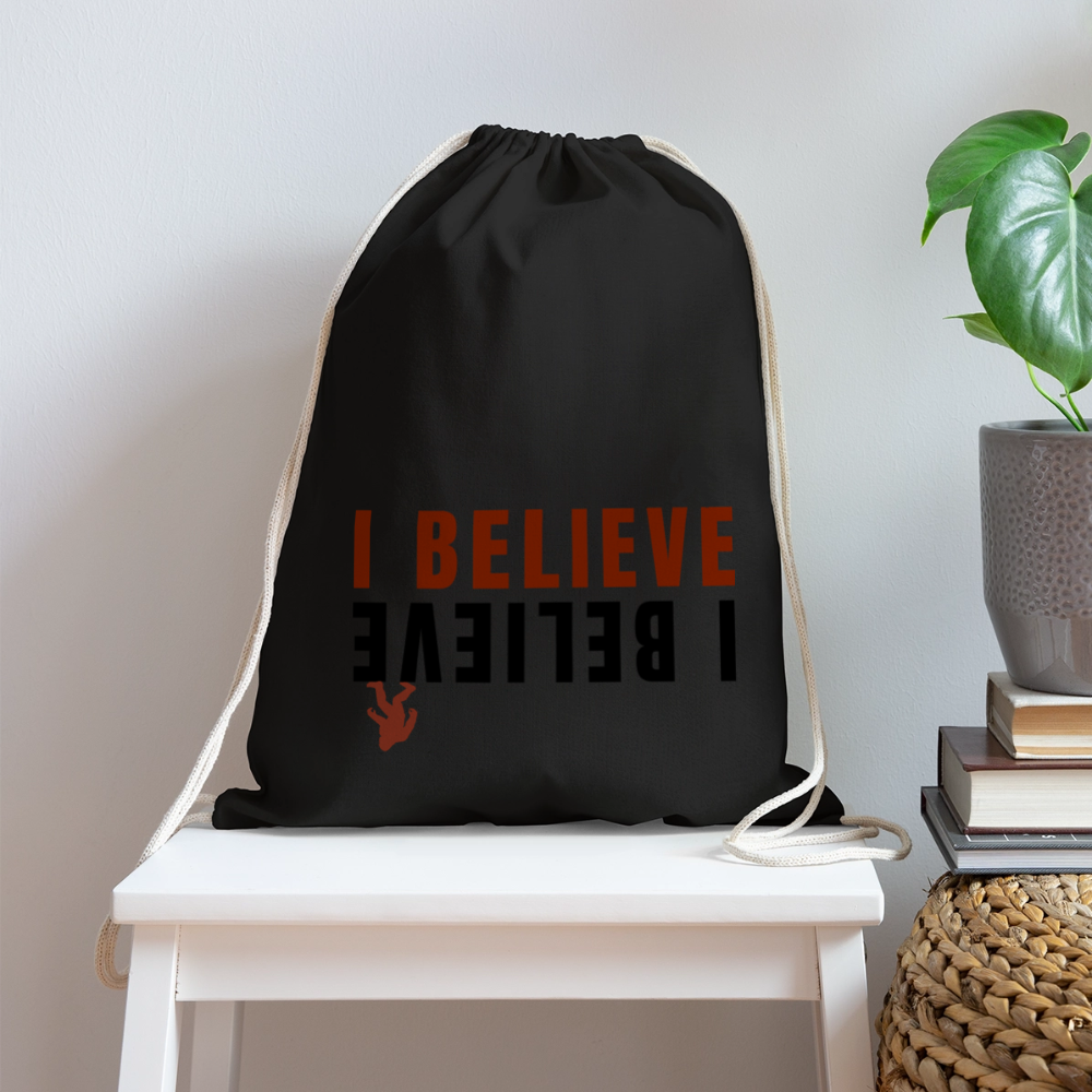 I Believe Cotton Drawstring Bag - black