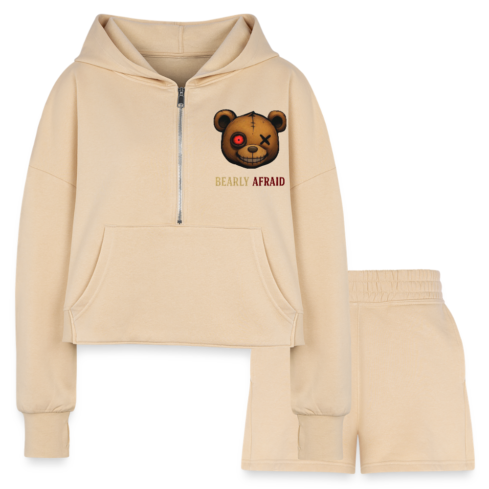 Bearly Afraid Women’s Cropped Hoodie & Jogger Short Set - nude