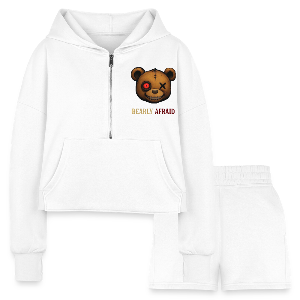 Bearly Afraid Women’s Cropped Hoodie & Jogger Short Set - white
