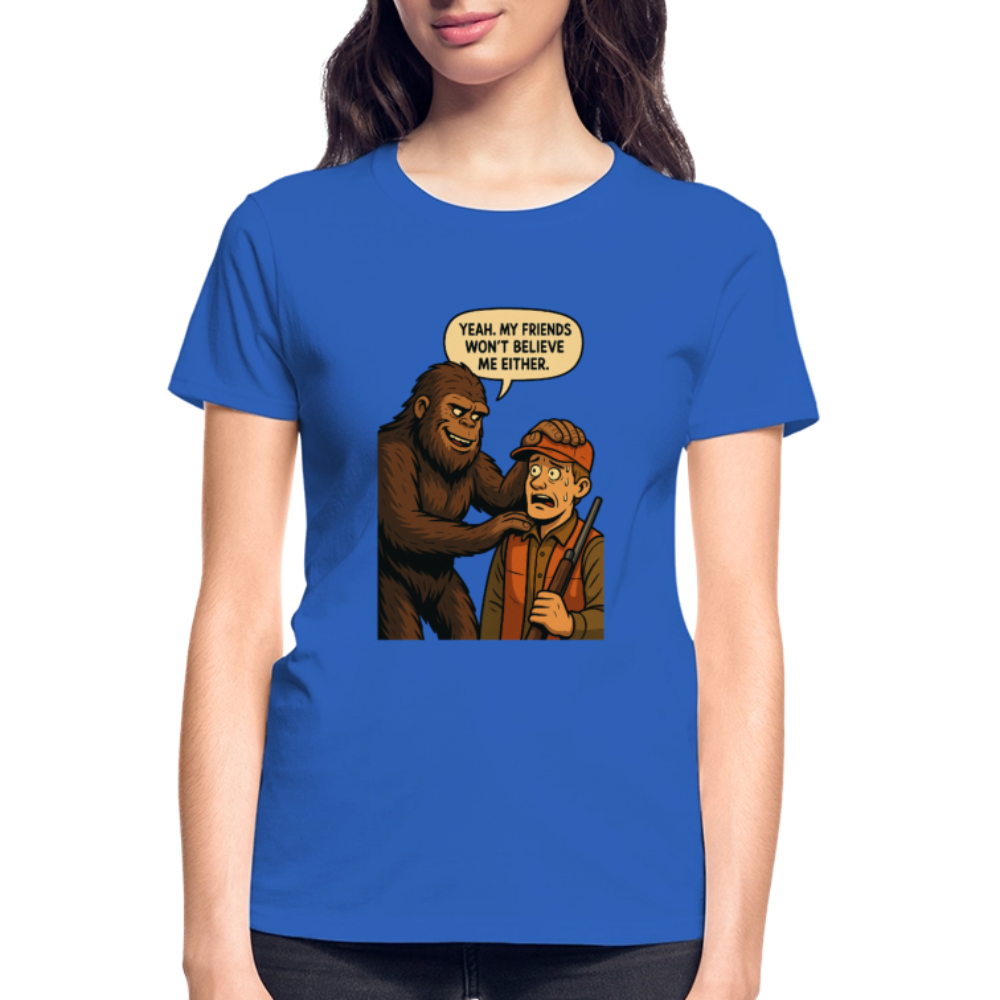 Bigfoot And His New Friend Ladies T-Shirt - royal blue