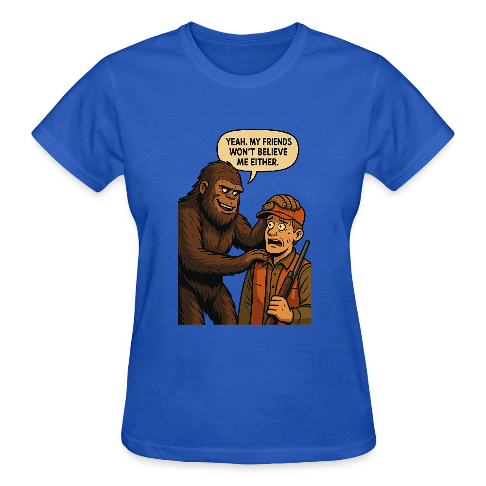 Bigfoot And His New Friend Ladies T-Shirt - royal blue