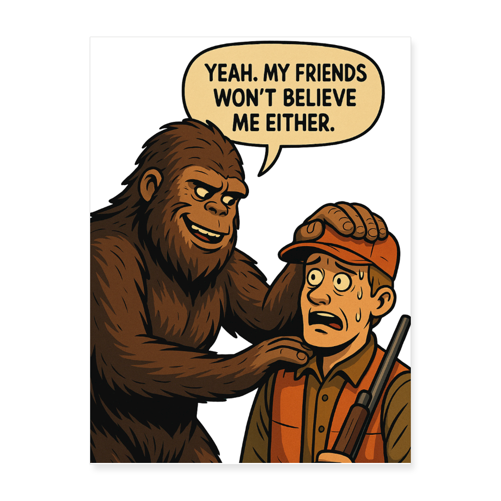 Bigfoot And His New Friend Poster 18x24 - white