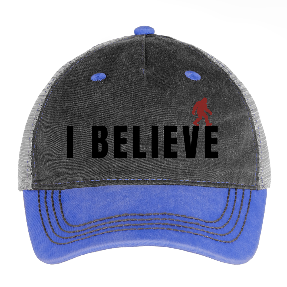 I Believe Pigment Dyed Trucker Hat B - washed blue / silver