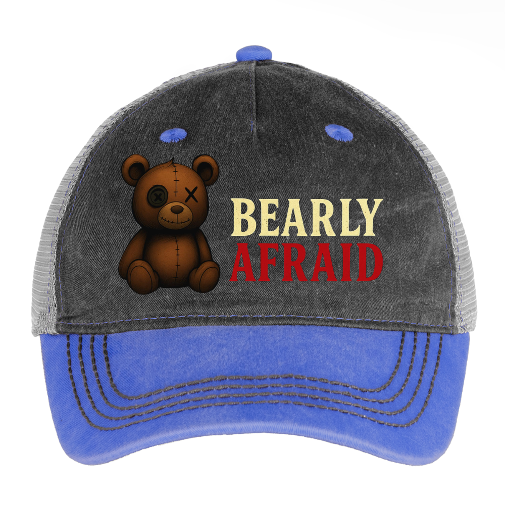 Bearly Afraid Pigment Dyed Trucker Hat - washed blue / silver