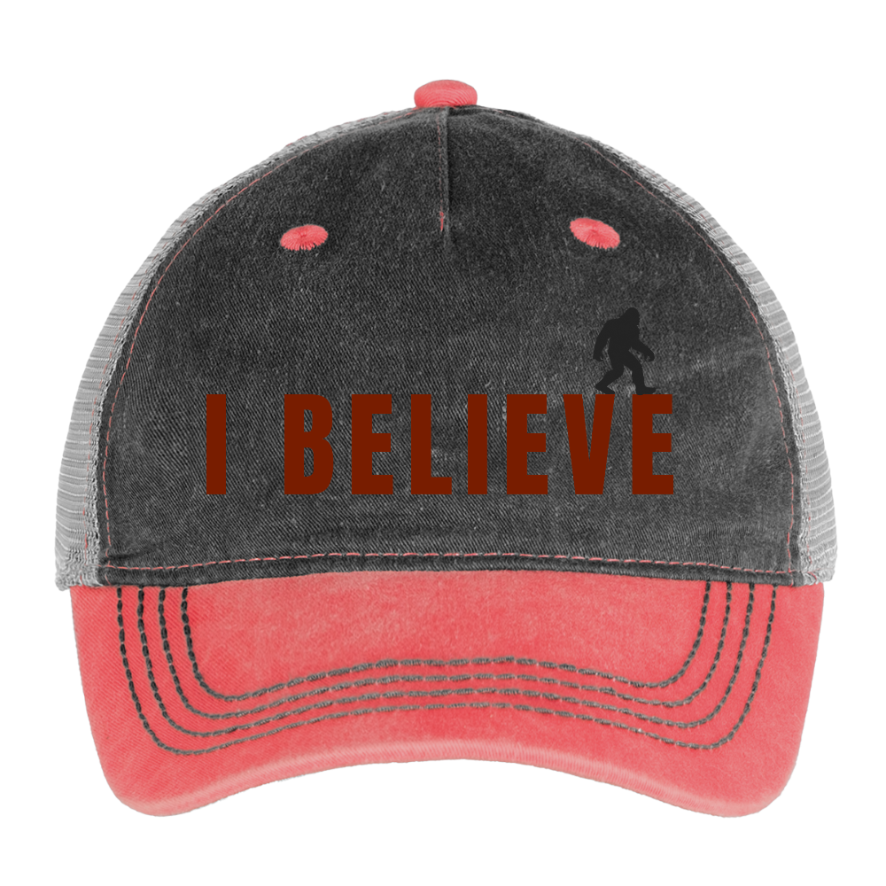 I Believe Pigment Dyed Trucker Hat R - washed red / silver