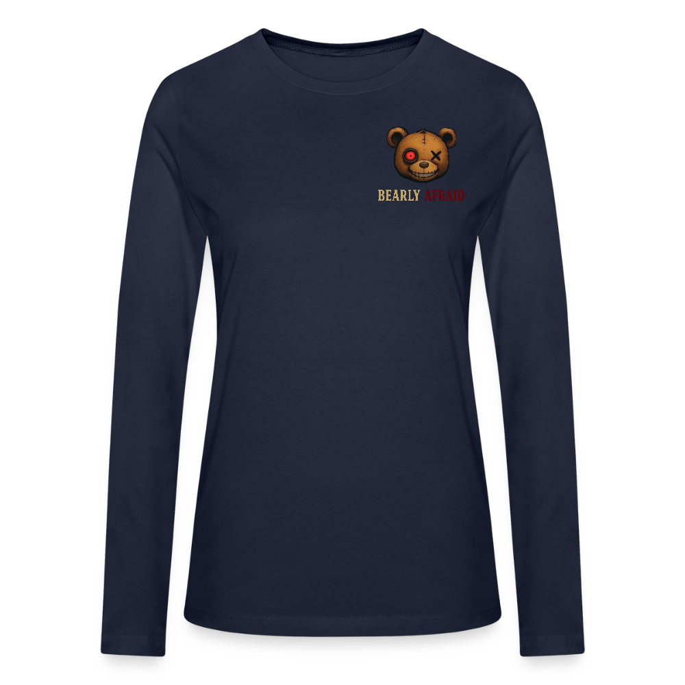 Bearly Afraid Bella Canvas Women's Long Sleeve T-Shirt - navy
