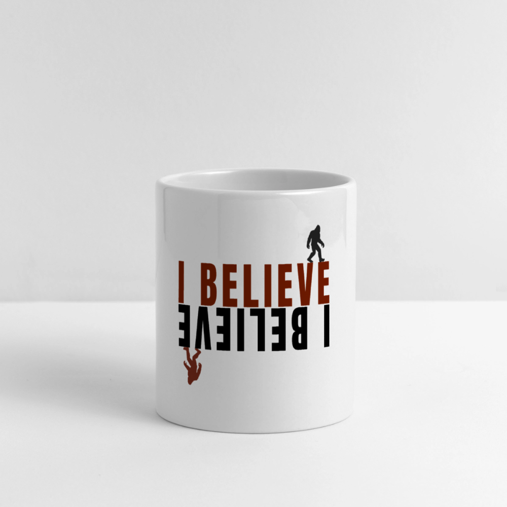 I Believe Bigfoot Mug with Heart Handle - white