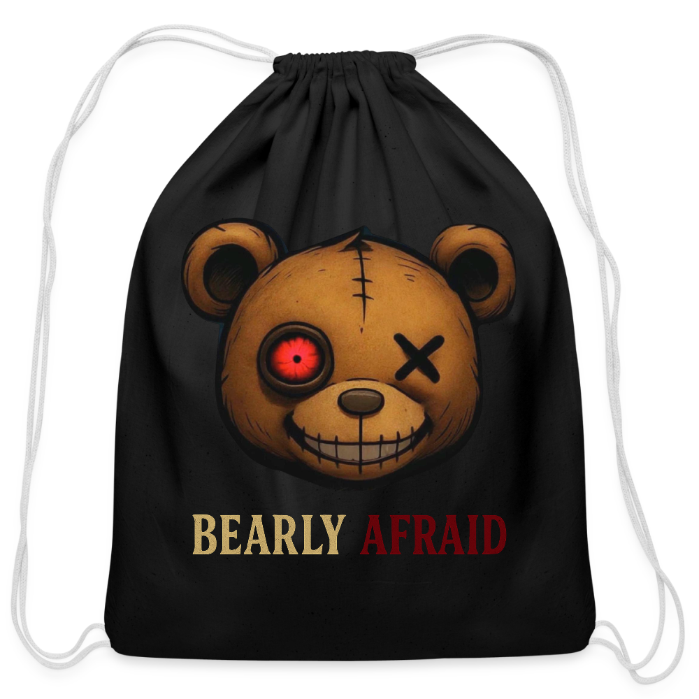 Bearly Afraid Cotton Drawstring Bag - black