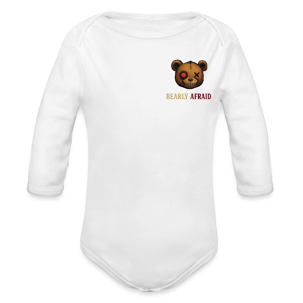 Bearly Afraid Organic Long Sleeve Baby Bodysuit - white