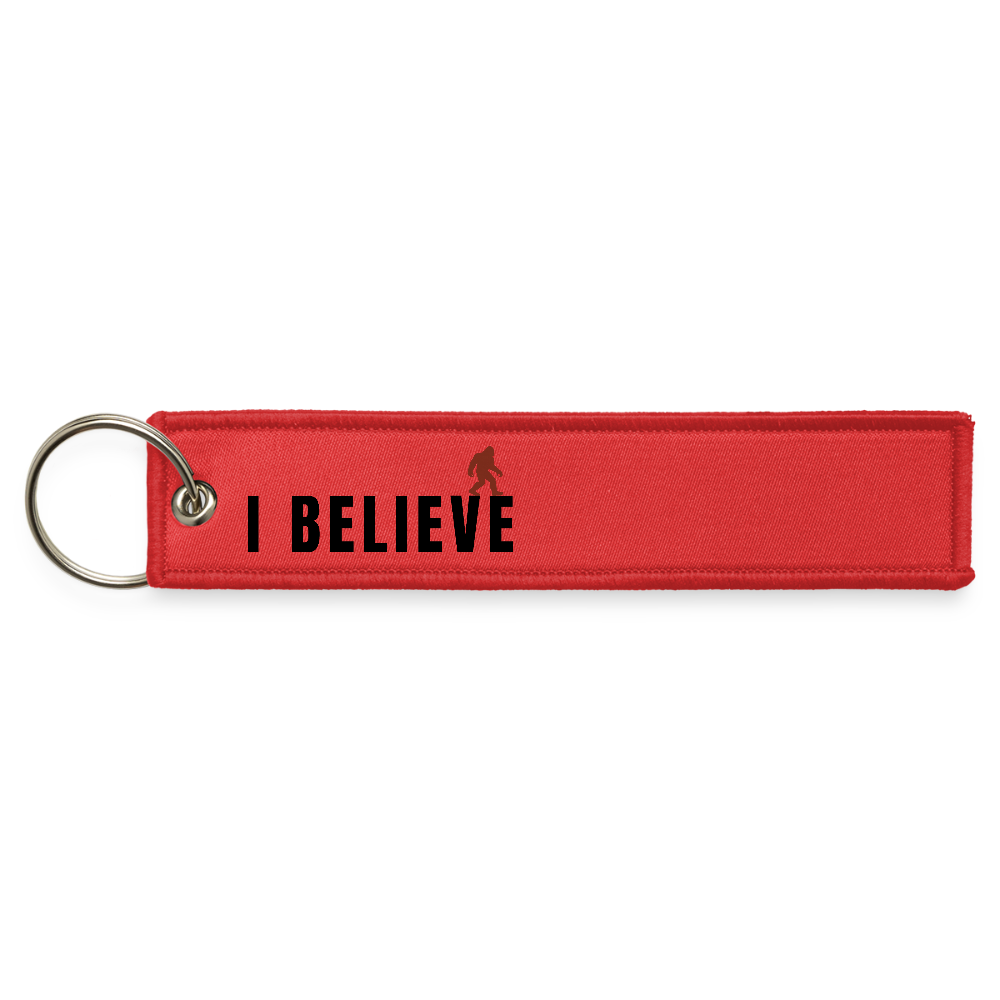 I Believe Jet Tag Keychain - red