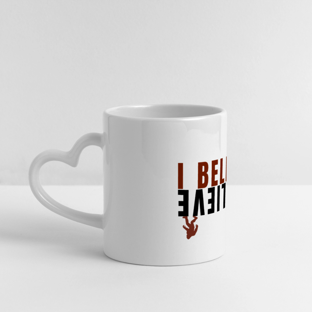 I Believe Bigfoot Mug with Heart Handle - white