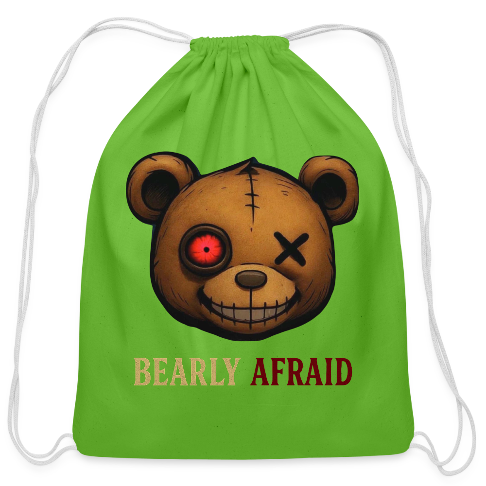 Bearly Afraid Cotton Drawstring Bag - clover