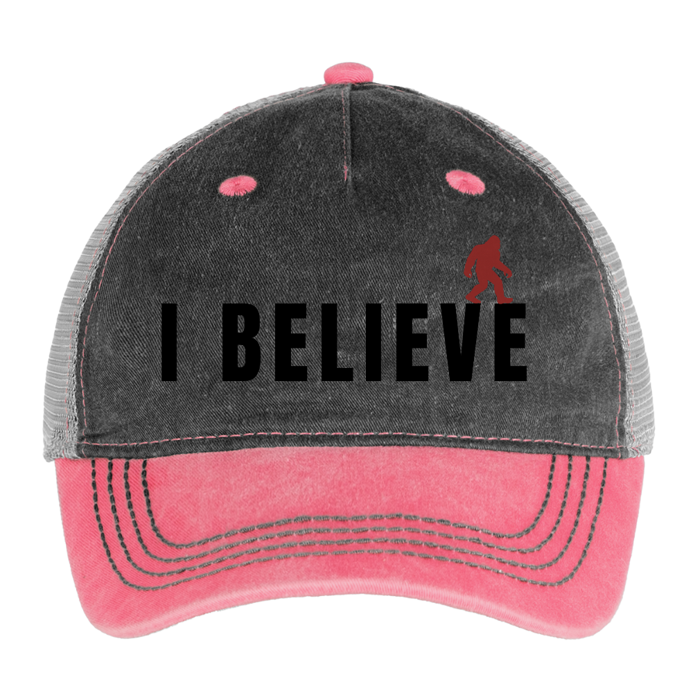 I Believe Pigment Dyed Trucker Hat B - washed pink / silver 