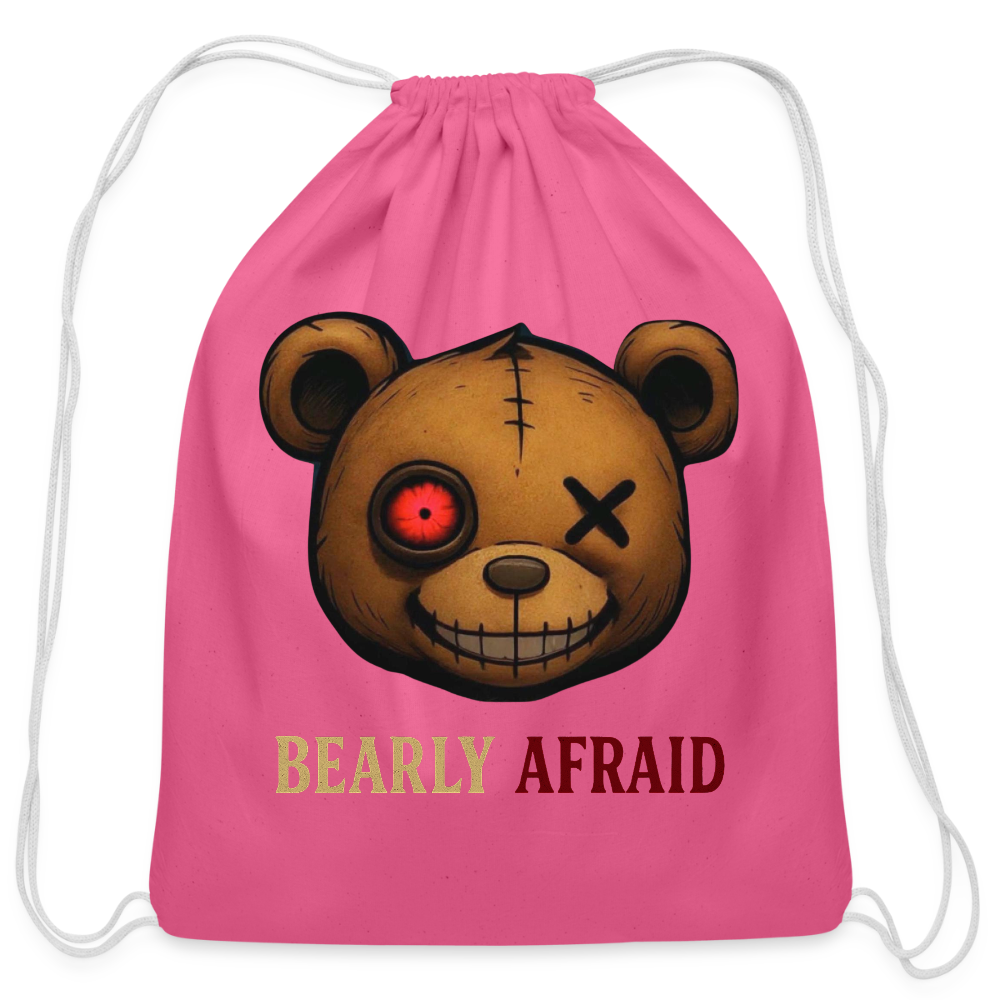 Bearly Afraid Cotton Drawstring Bag - pink