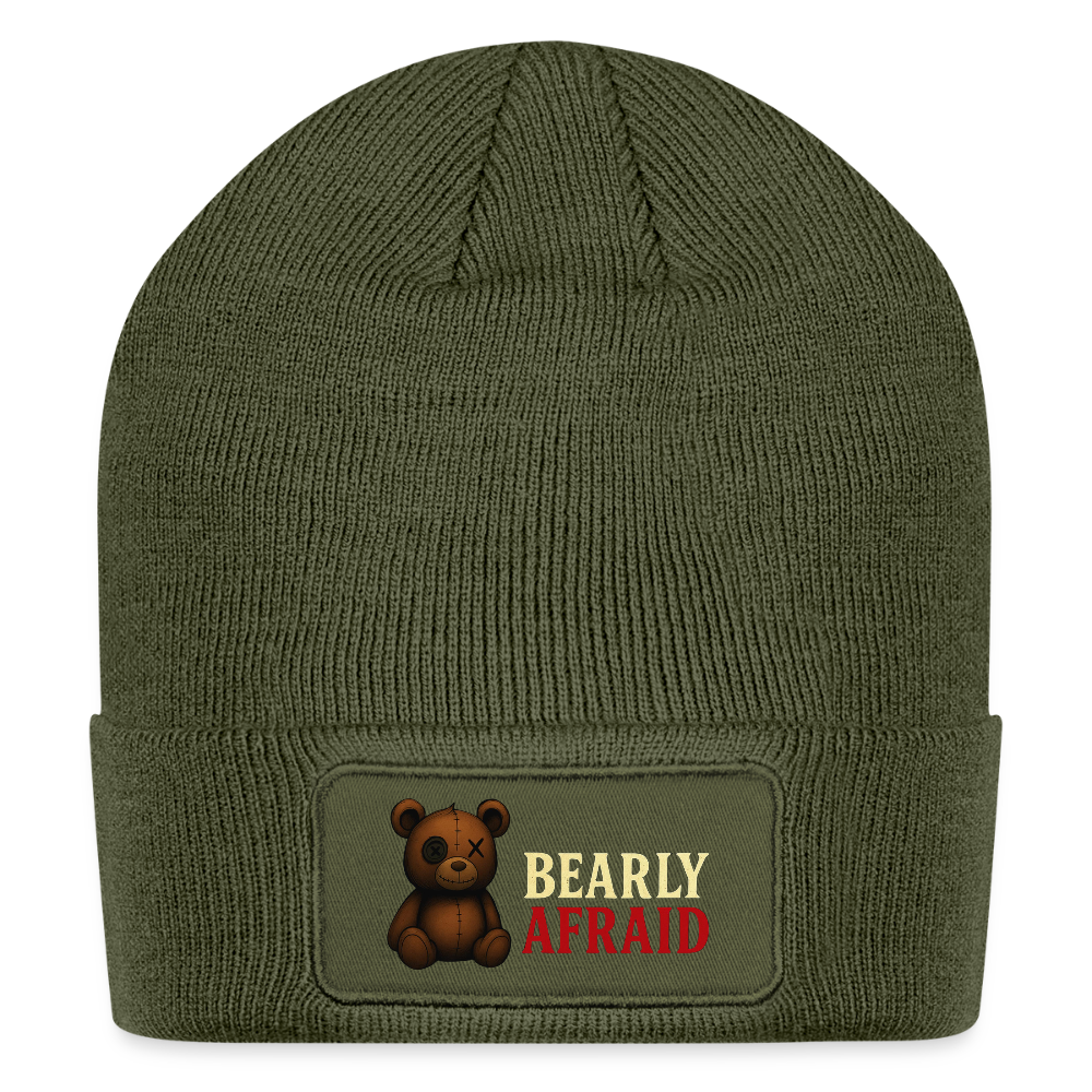 Bearly Afraid Patch Beanie - olive