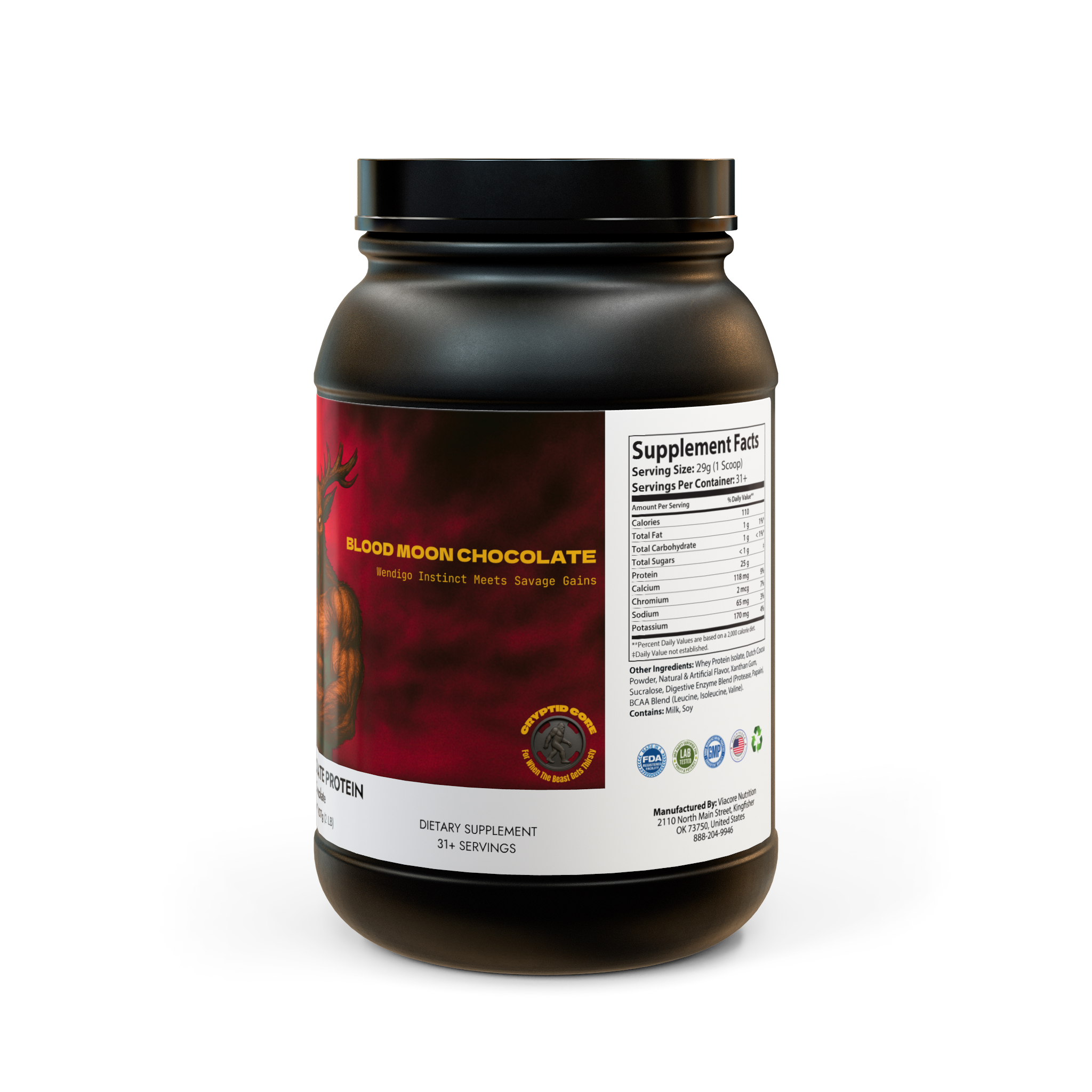 Cryptid Core "BLOOD MOON CHOCOLATE" Whey Isolate Protein Supplement (907g, 2lb)
