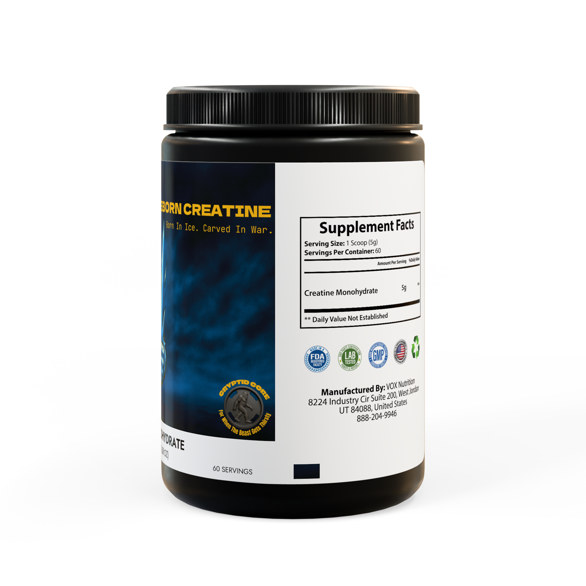 Cryptid Core "ICEBORN CREATINE", Creatine Monohydrate Supplement (300g, 10.58oz)