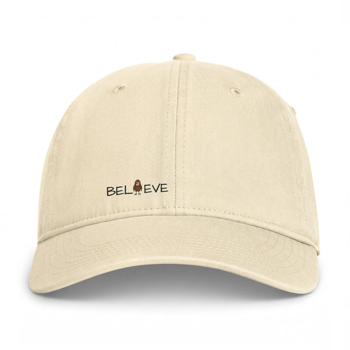 Stick Figure Bigfoot Believe Washed Dad Hat