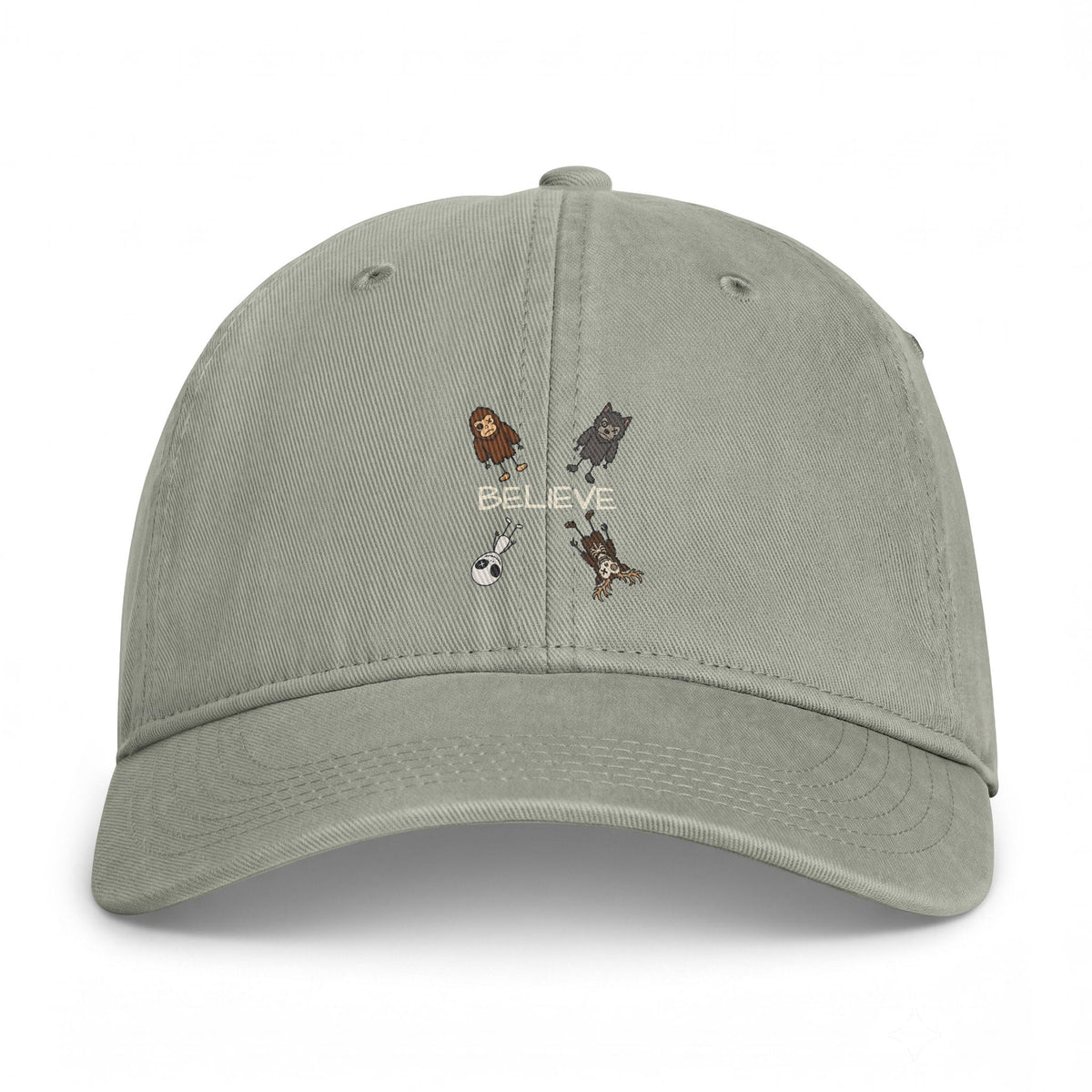 Stick Figure Cryptids Believe Washed Dad Hat