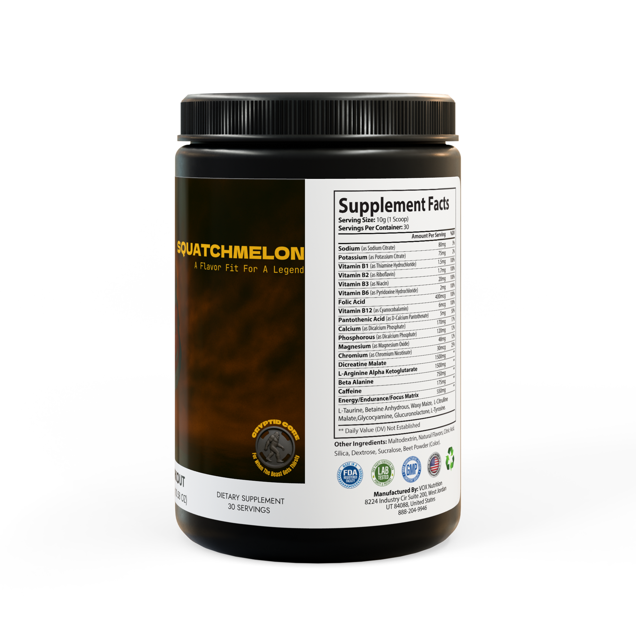 Cryptid Core "SQUATCHMELON" Pre-Workout Supplement, Watermelon (300g, 10.58oz)