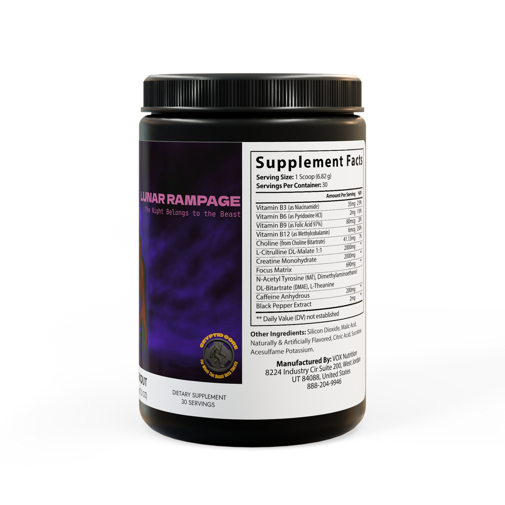 Cryptid Core "LUNAR RAMPAGE" Pre-Workout Supplement, Fruit Punch (204g, 7.1oz)