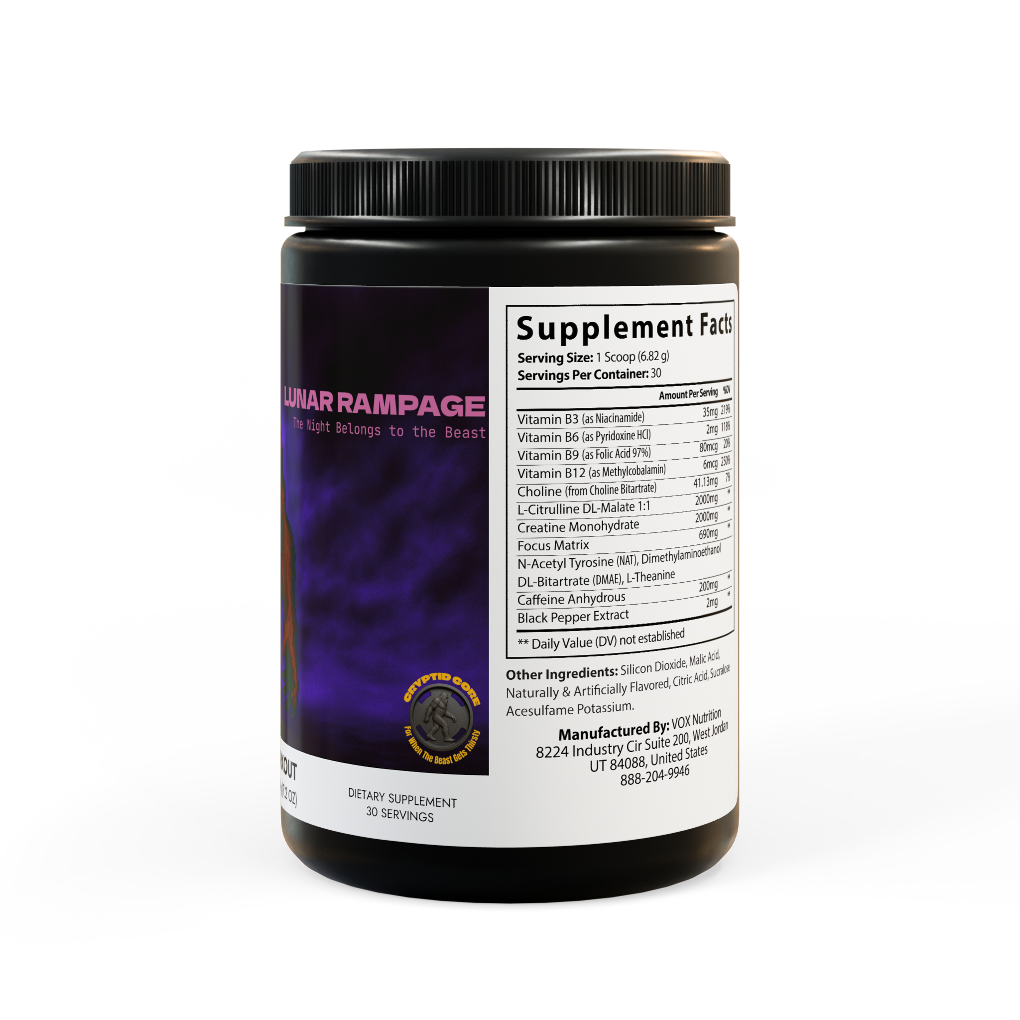 Cryptid Core "LUNAR RAMPAGE" Pre-Workout Supplement, Fruit Punch (204g, 7.1oz)